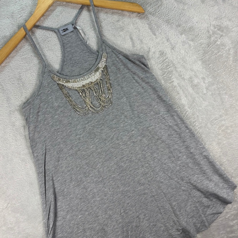 Three Eighty Two Women's‎ Gray Beaded Necklace Tank Top Made in USA Size S NWT